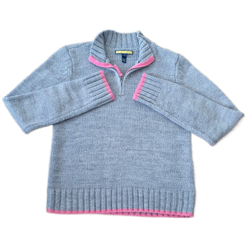 PRINCE & FOX Women's Gray Pink Quarter Zip Sweater Pullover Knit XL‎ TG